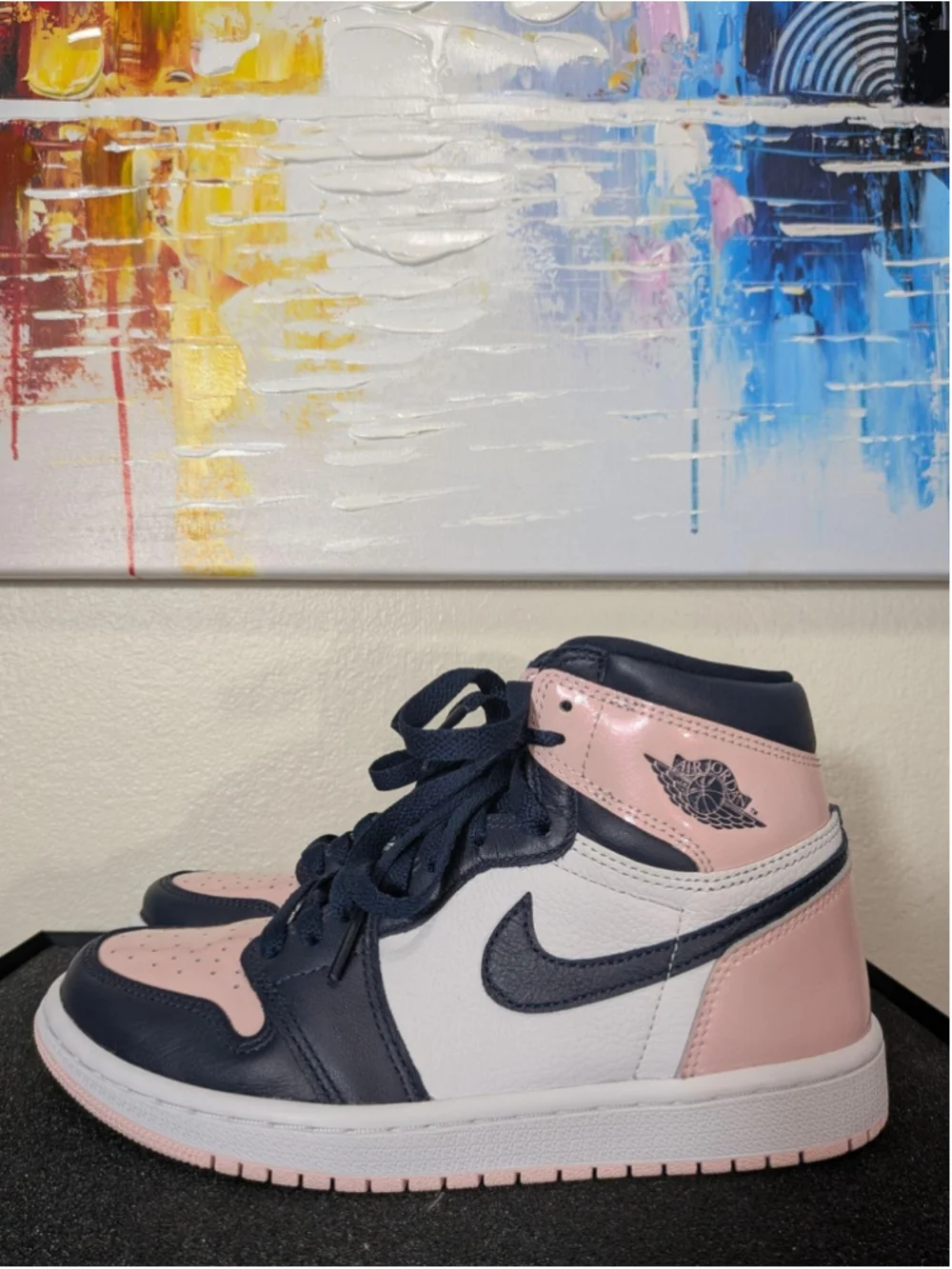 Nike Air Jordan 1 Mid Shoes Womens Size 7.5 Pink Navy Sneakers DD9335-641